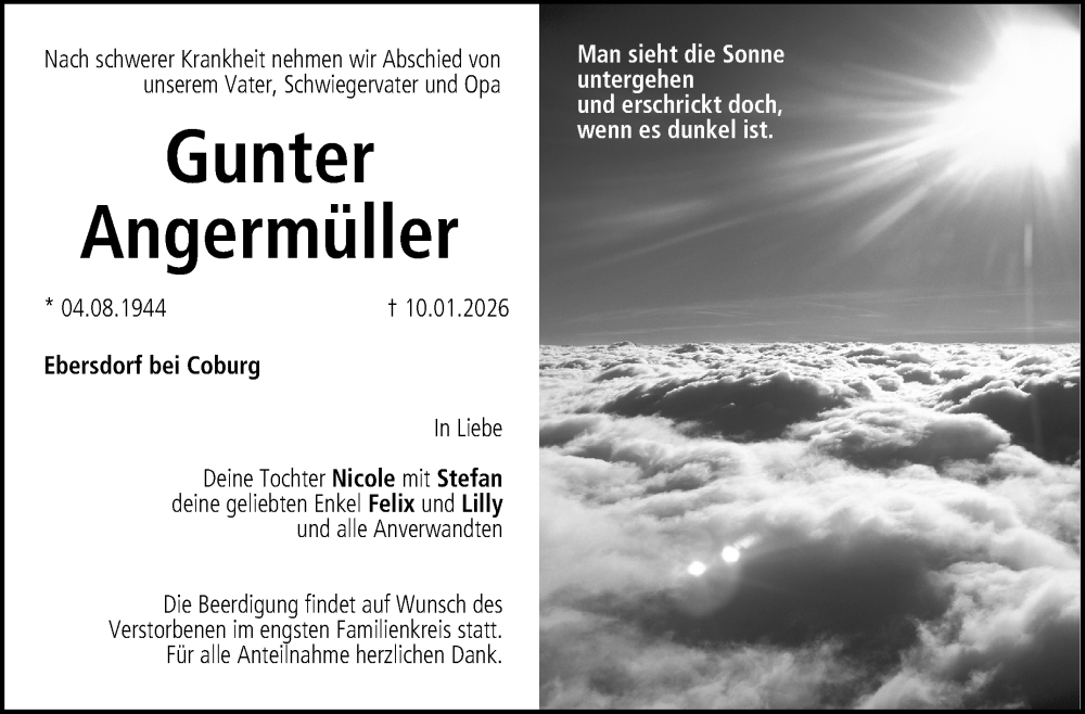  Traueranzeige für Gunter Angermüller vom 17.01.2026 aus Neue Presse Coburg