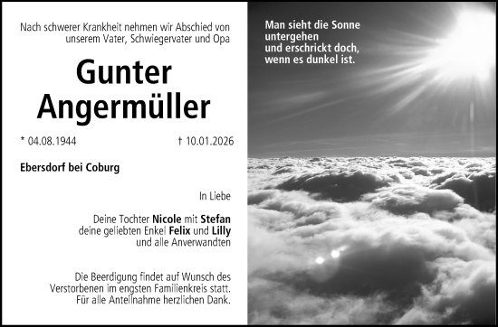 Traueranzeige von Gunter Angermüller von Neue Presse Coburg