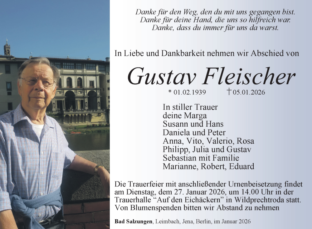  Traueranzeige für Gustav Fleischer vom 21.01.2026 aus Südthüringer Presse