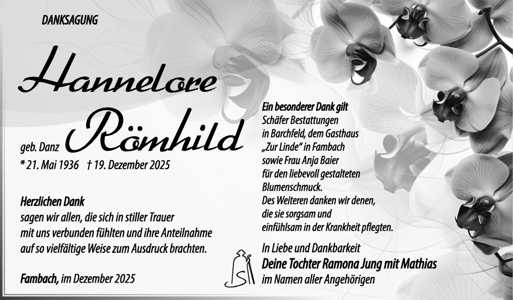  Traueranzeige für Hannelore Römhild vom 17.01.2026 aus Südthüringer Presse