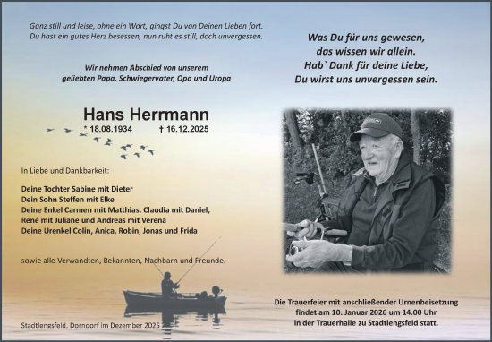 Traueranzeige von Hans Herrmann von Südthüringer Presse