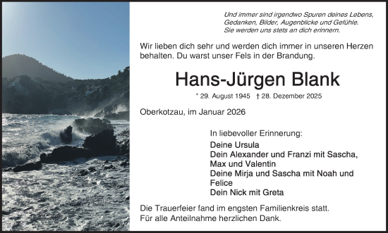 Traueranzeige von Hans-Jürgen Blank von Frankenpost