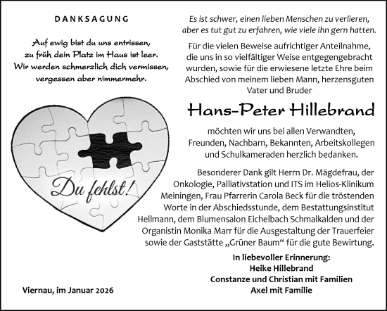 Traueranzeige von Hans-Peter Hildebrand von Südthüringer Presse