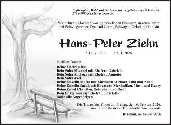 Traueranzeige von Hans-Peter Ziehn von Südthüringer Presse