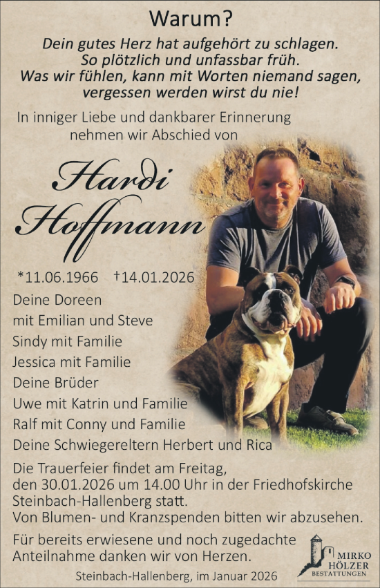 Traueranzeige von Hardi Hoffmann von Südthüringer Presse