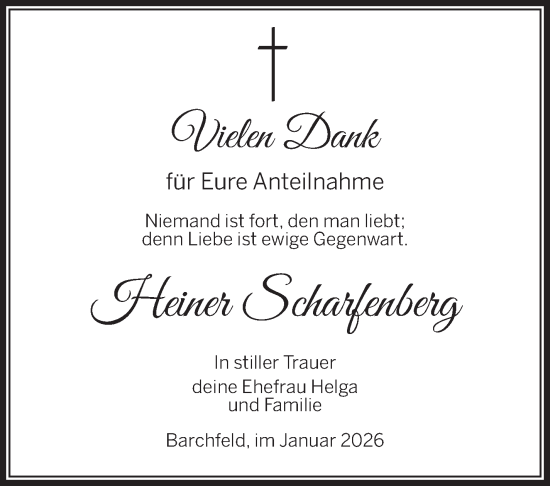 Traueranzeige von Heiner Scharfenberg von Südthüringer Presse