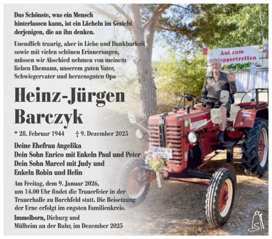 Traueranzeige von Heinz-Jürgen Barczyk von Südthüringer Presse