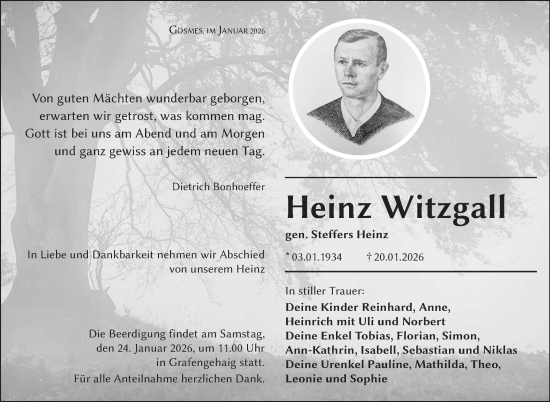 Traueranzeige von Heinz Witzgall von Frankenpost