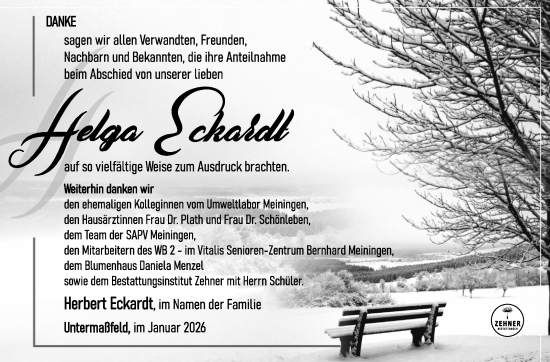 Traueranzeige von Helga Eckardt von Südthüringer Presse
