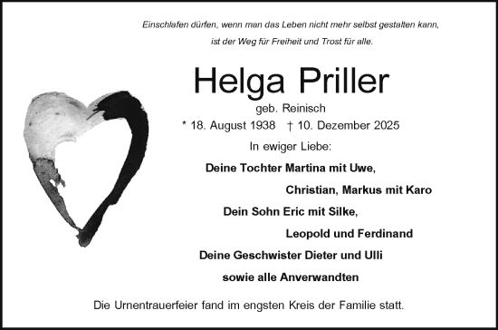 Traueranzeige von Helga Priller von Frankenpost