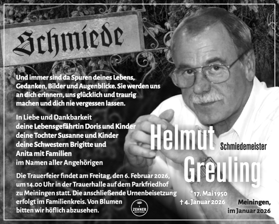 Traueranzeige von Helmut Greuling von Südthüringer Presse