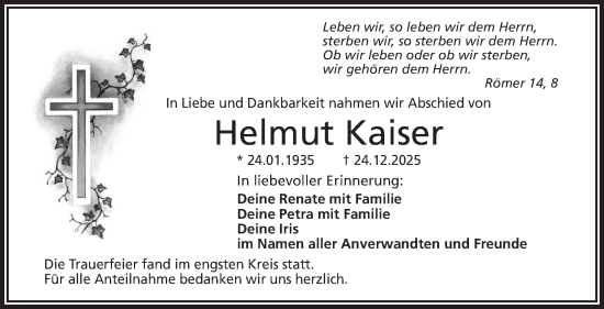 Traueranzeige von Helmut Kaiser von Frankenpost