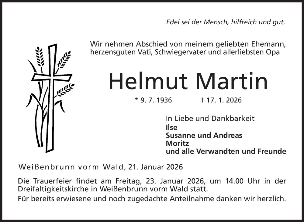  Traueranzeige für Helmut Martin vom 21.01.2026 aus Neue Presse Coburg