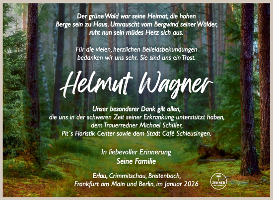 Traueranzeige von Helmut Wagner von Südthüringer Presse