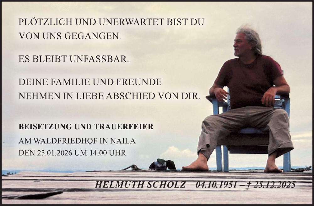  Traueranzeige für Helmuth Scholz vom 17.01.2026 aus Frankenpost