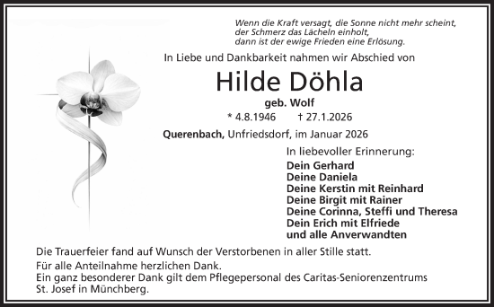 Traueranzeige von Hilde Döhla von Frankenpost