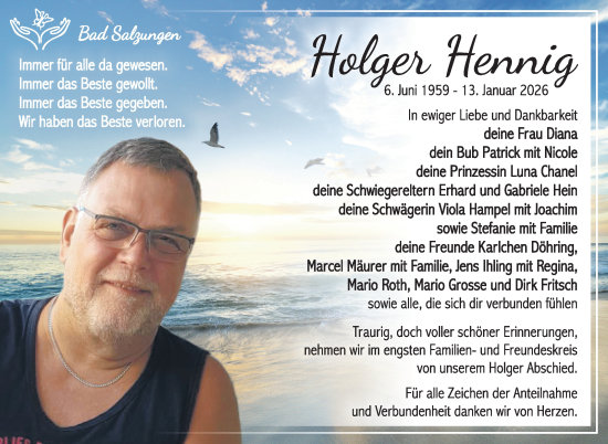 Traueranzeige von Holger Hennig von Südthüringer Presse