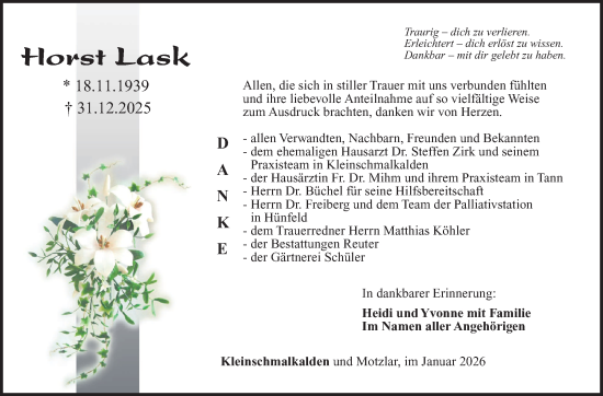 Traueranzeige von Horst Lask von Südthüringer Presse
