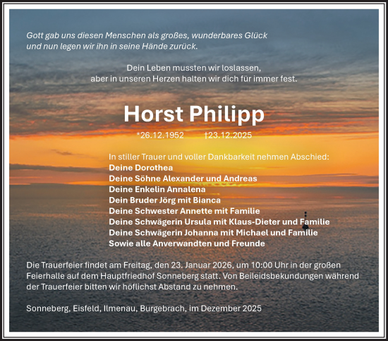 Traueranzeige von Horst Philipp von Südthüringer Presse