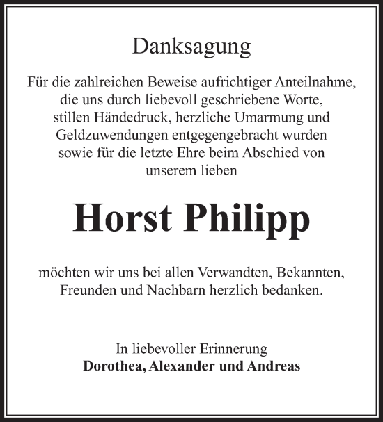 Traueranzeige von Horst Philipp von Südthüringer Presse