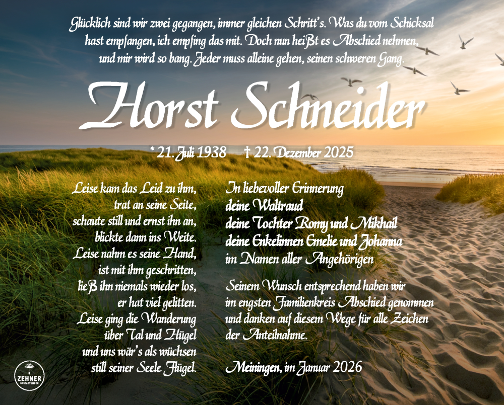  Traueranzeige für Horst Schneider vom 16.01.2026 aus Südthüringer Presse