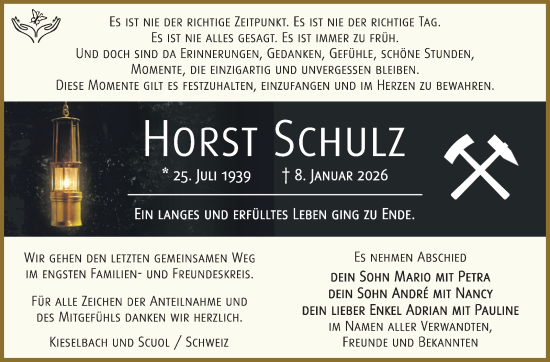 Traueranzeige von Horst Schulz von Südthüringer Presse