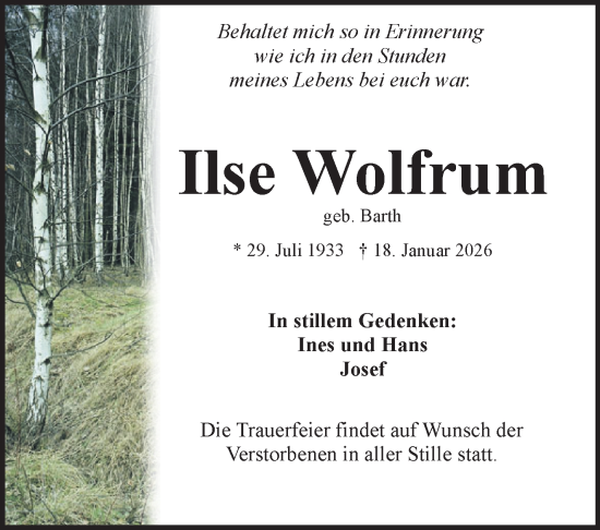 Traueranzeige von Ilse Wolfrum von Frankenpost