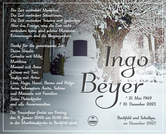 Traueranzeige von Ingo Beyer von Südthüringer Presse