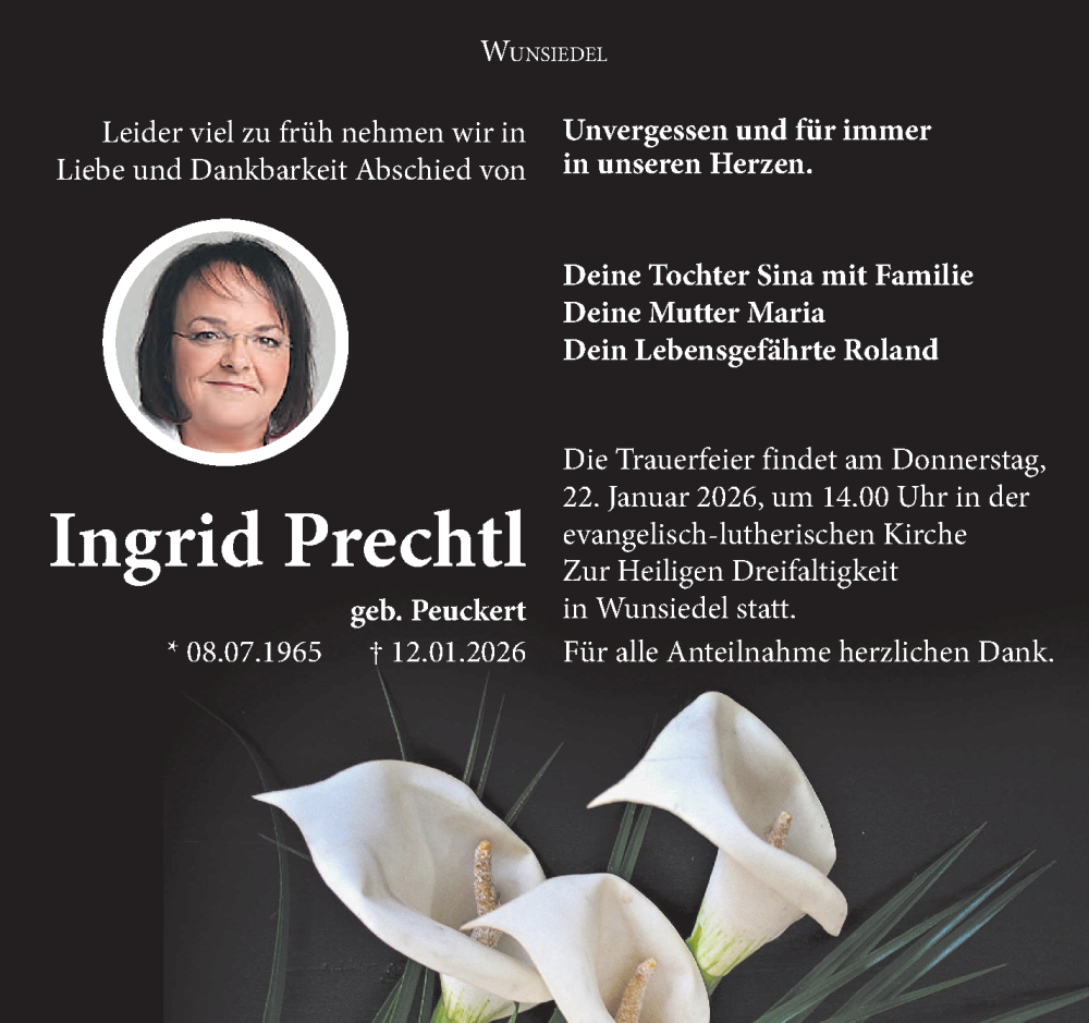  Traueranzeige für Ingrid Prechtl vom 17.01.2026 aus Frankenpost