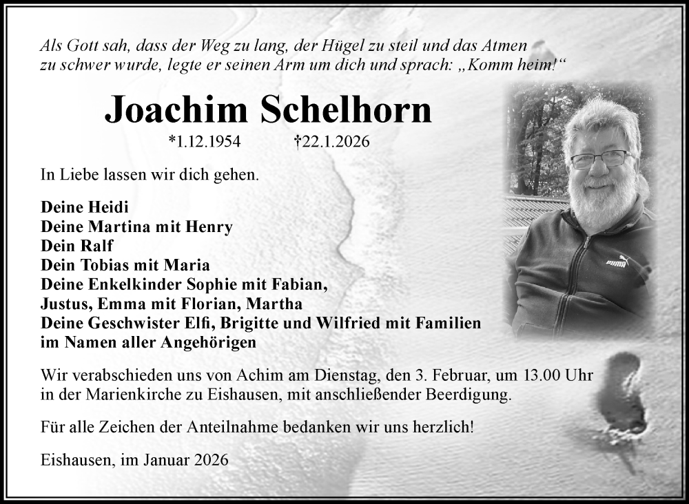  Traueranzeige für Joachim Schelhorn vom 28.01.2026 aus Südthüringer Presse