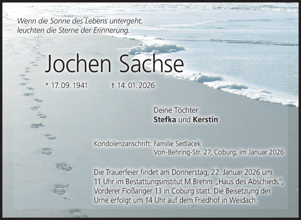  Traueranzeige für Jochen Sachse vom 17.01.2026 aus Neue Presse Coburg