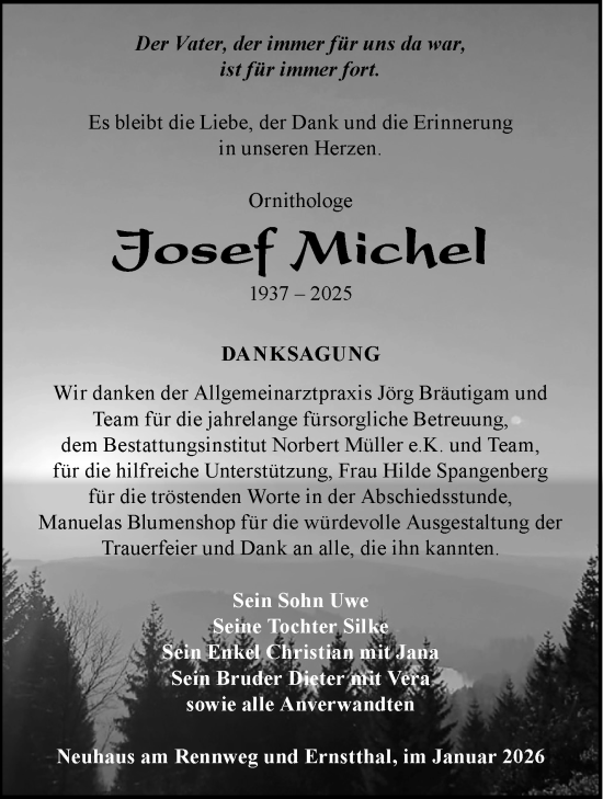 Traueranzeige von Josef Michel von Südthüringer Presse