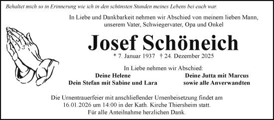 Traueranzeige von Josef Schöneich von Frankenpost