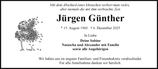 Traueranzeige von Jürgen Günther von Frankenpost