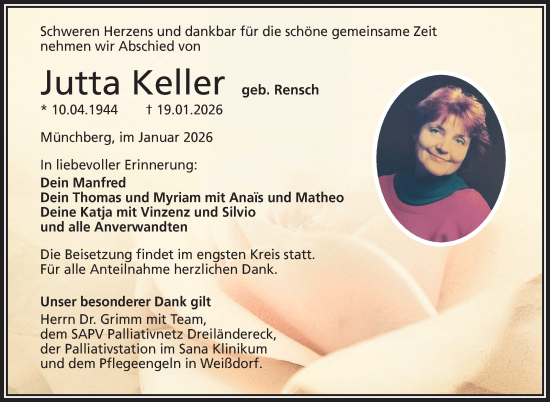 Traueranzeige von Jutta Keller von Frankenpost