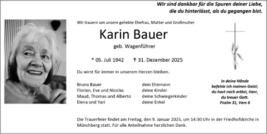 Traueranzeige von Karin Bauer von Frankenpost