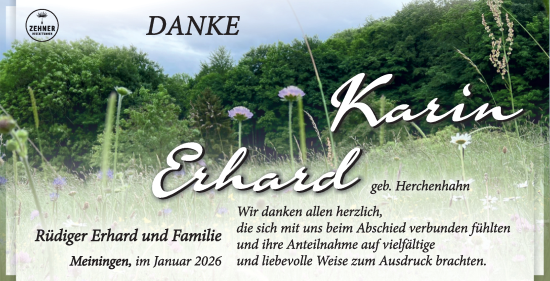 Traueranzeige von Karin Erhard von Südthüringer Presse