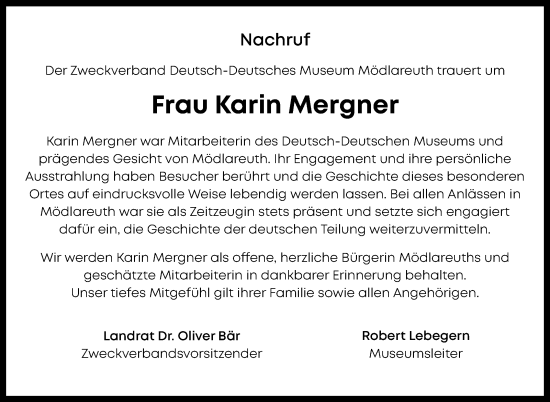 Traueranzeige von Karin Mergner von Frankenpost