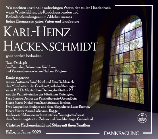 Traueranzeige von Karl-Heinz Hackenschmidt von Südthüringer Presse