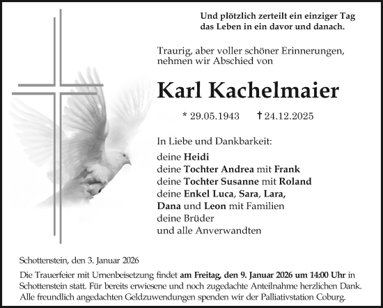 Traueranzeige von Karl Kachelmaier von Neue Presse Coburg