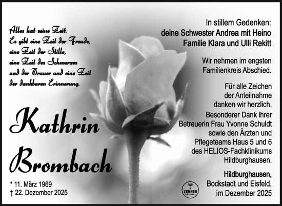 Traueranzeige von Kathrin Brombach von Südthüringer Presse