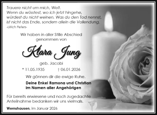 Traueranzeige von Klara Jung von Südthüringer Presse