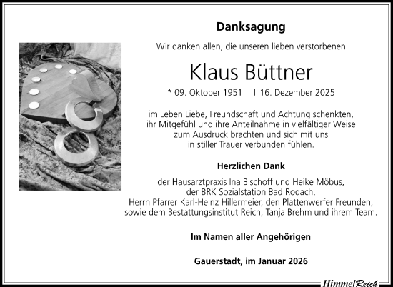 Traueranzeige von Klaus Büttner von Neue Presse Coburg