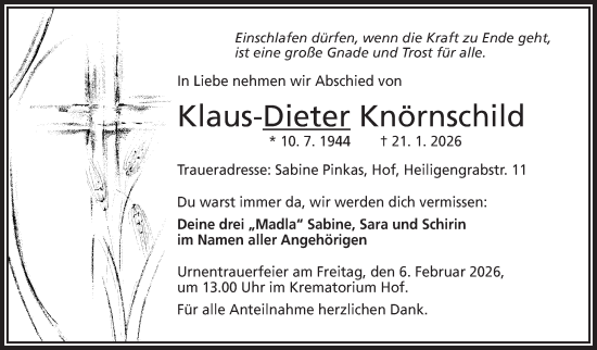 Traueranzeige von Klaus-Dieter Knörnschild von Frankenpost