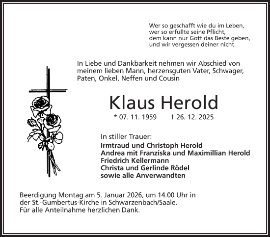 Traueranzeige von Klaus Herold von Frankenpost