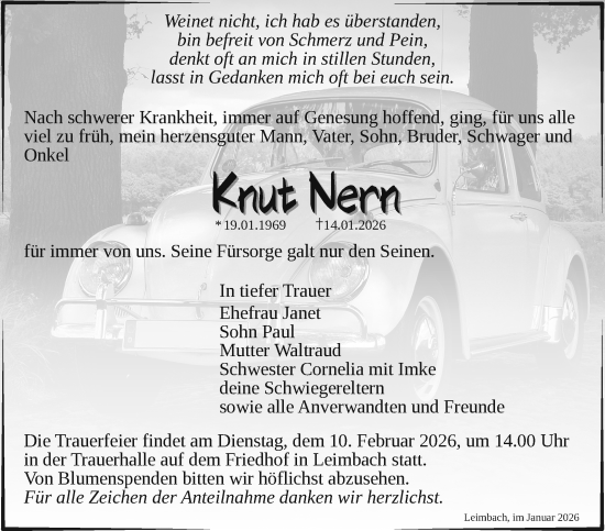 Traueranzeige von Knut Nern von Südthüringer Presse