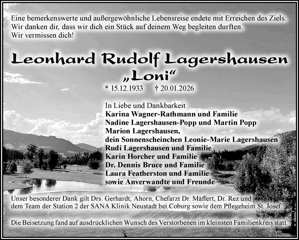  Traueranzeige für Leonhard Lagershausen vom 31.01.2026 aus Neue Presse Coburg