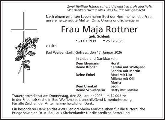 Traueranzeige von Maja Rottner von Frankenpost