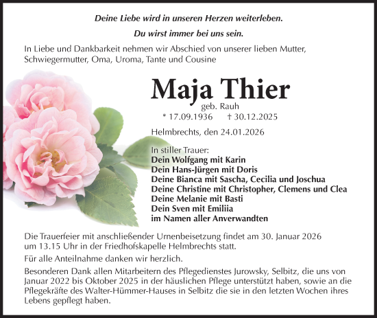 Traueranzeige von Maja Thier von Frankenpost