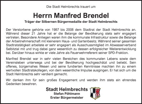 Traueranzeige von Manfred Brendel von Frankenpost